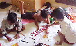 Children drawing on the floor of my toom.